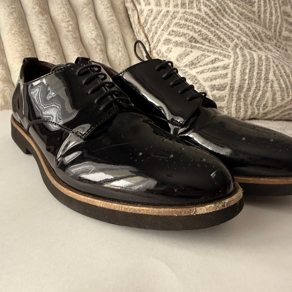 AGL Attilio Giusti‎ Leombruni Black Patent Leather Oxford Loafers Size 39.5 ITAY